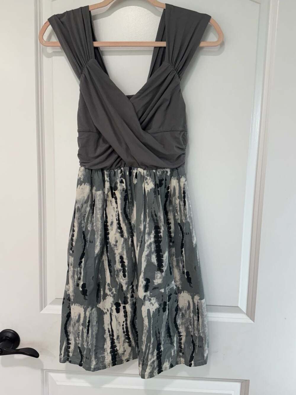 Y2K Grunge Tie Dye Surplice Dress Indie Sleaze Alt Layered Gray Women’s S